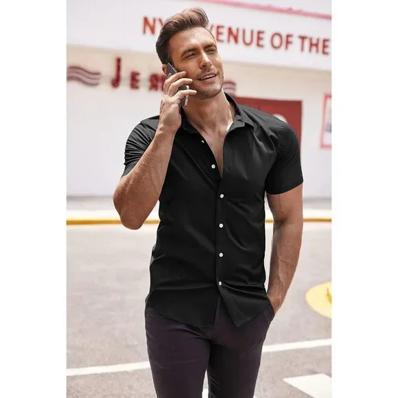 Compression Shirt Men COOFANDY Men's Casual Dress Shirts Short